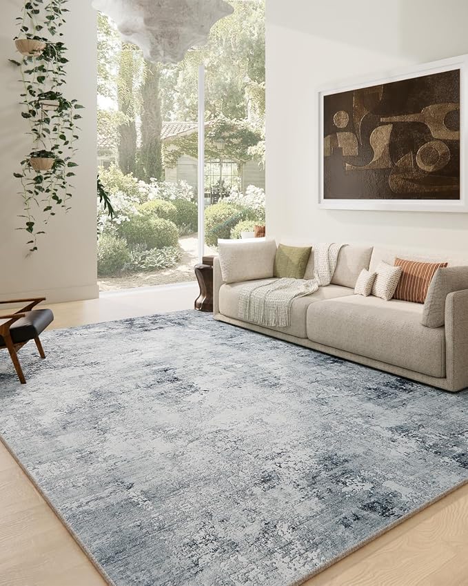 8x10 Area Rugs for Living Room: Washable Rug Non Slip Low Pile Soft Faux Wool Non Shedding Vintage Large Carpet Rugs for Bedroom Dining Room Kitchen Nursery Under Table Home Office Farmhouse Indoor