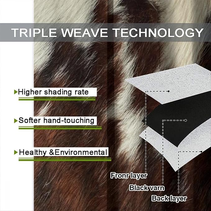Cow Print Blackout Curtain,Animal Fur Skin Brown White Cowhide Western Rustic Farmhouse Window Treatments Rod Pocket Curtain for Bedroom Living Room Kitchen Decor Drapes 55x63in
