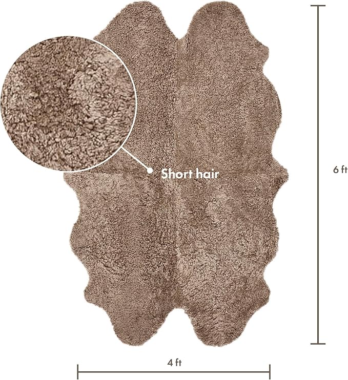 Nordic Sheep Real Sheepskin Rug 4x6 ft | Sheepskin Rugs for Living Room and Sofa | Large Bedside Rugs for Bedrooms is Breathable & Heat-regulating | Fluffy Rug in Color Light Brown