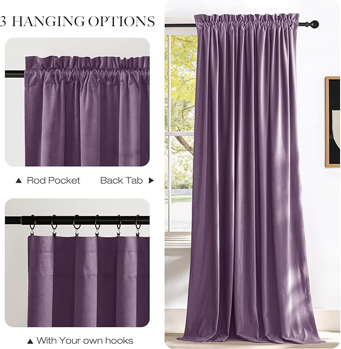 NICETOWN Lavender Purple Velvet Curtains 84 inches Long for Office Studio Office Infant, Thick and Smooth Classical Elegant Room Darkening Home Decor Window Treatments, 2 Pieces, 52" W by 84" L