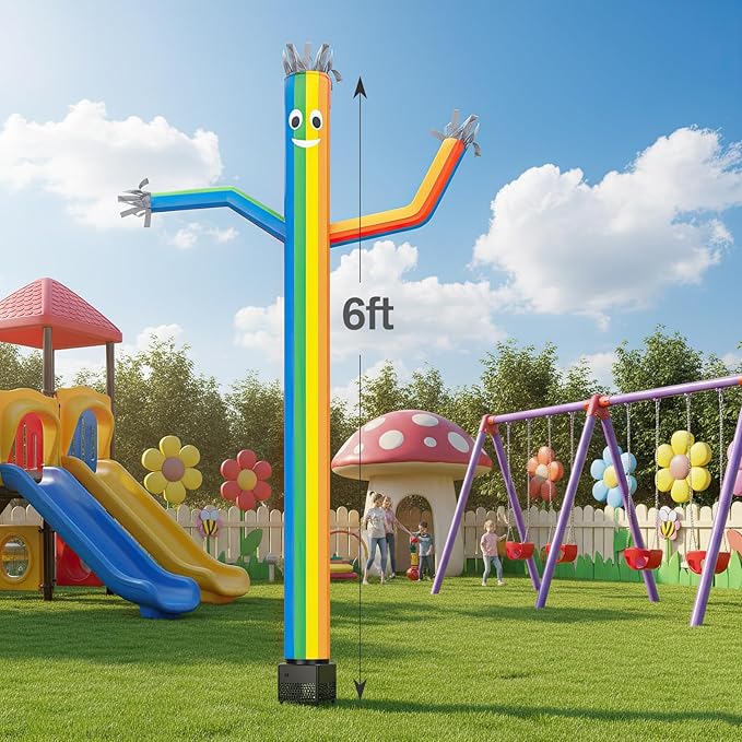 6ft Rainbow Sky Air Puppet Dancer Inflatable Waving Tube Man with Lights & Built-in Blower - Wacky Waving Dancing Tube Guy for Business Promotion Stand Out Christmas Advertising