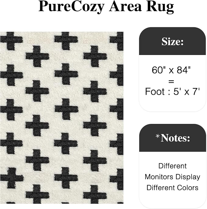 PureCozy Black and White Rug 5x7 for Living Room, Super Soft Modern Shag Rug Washable Fluffy Rugs Indoor Fuzzy Carpet Non-Slip Fluffy Rugs for Bedroom Home Aesthetic Decor