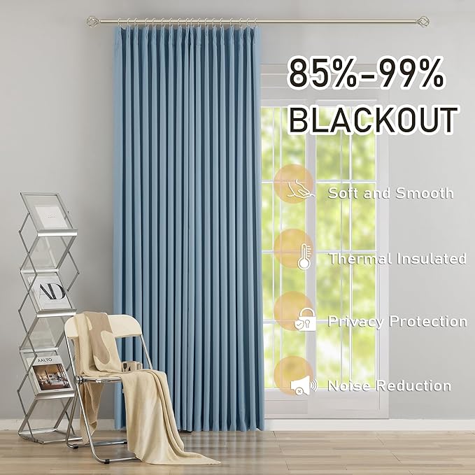 DONREN Dusty Blue Pinch Pleated Blackout Curtains with Hooks - 104 inch Length Room Darkening Thermal Insulated Window Curtain Panels for Living Room Bedroom 2 Panel 40" Wx104 L