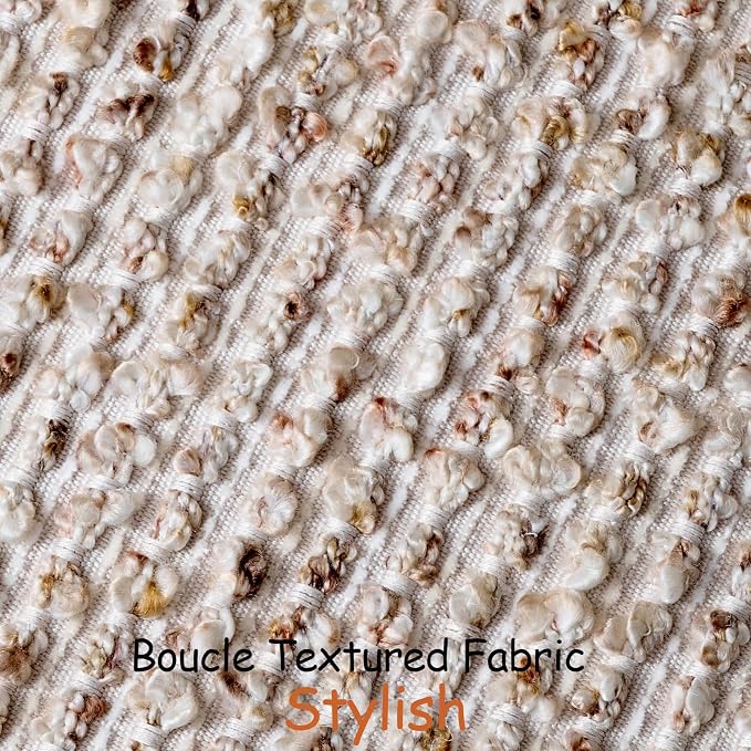 DEZENE Striped Throw Pillow Covers 16x16 Set of 2 Beige Textured Boucle Chic Morden Boho Accent Farmhouse Square Decorative Couch Pillow Covers for Home Decor Bed Sofa Living Room