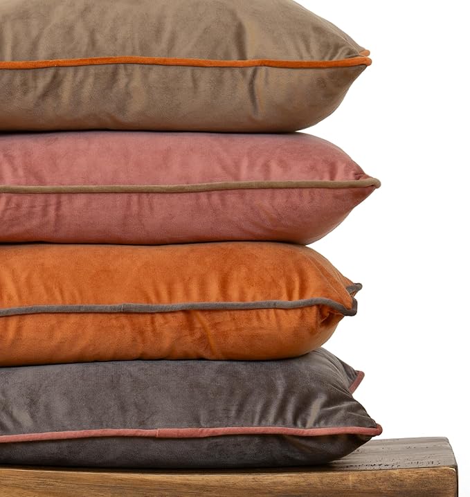 Decorative Throw Pillow Set of 4, 18" x 18" Solid Colorful Velvet Accent Pillow Covers, Terracotta Earth