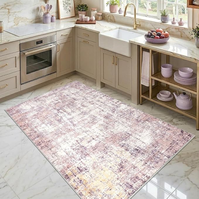 3x5 Area Rugs Washable Living Room Rug-No Slip Soft Carpets Modern Abstract Indoor Floor Stain Resistant Carpet for Bedroom Dining Room Farmhouse Nursery Home Office Pink
