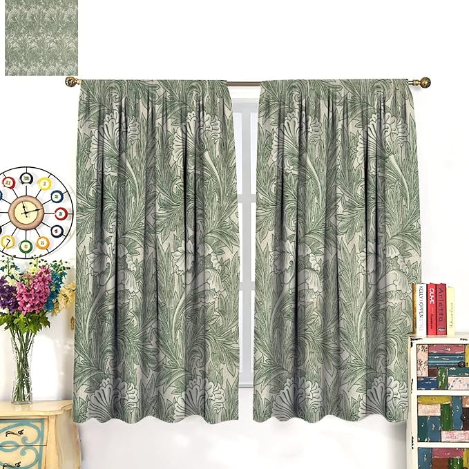 Bohemia William Morris Art Blackout Window Curtains, Vintage Flowers and Foliage Rod Pocket Curtains, for Living Room Bedroom 21(W)*54(L) 2 Panels