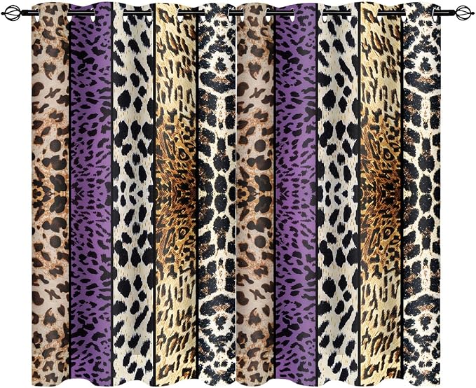 Wild Animal Print Curtain, Room Darkening Thermal Insulated Blackout Leopard Boa Window Drapes with Grommets for Living, Dining, Bedroom, Purple Leopard Print, 42"x 72", 2 Panels
