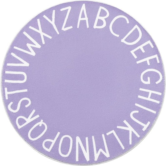 Topotdor Round Kids Play Rug Alphabet Nursery Area Rug Extra Large Soft Crawling Play Mat for Children Toddlers Bedroom (47 inch, Purple)