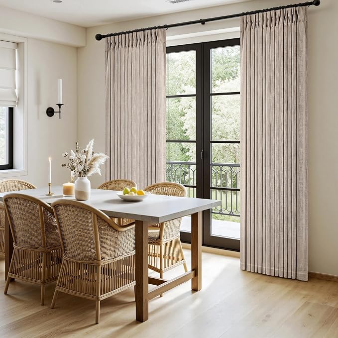 MIULEE Pinch Pleated Thick Linen Curtains 102 Inches Long 2 Panels for Living Room Bedroom, Pinch Pleat Drapes Back Tab Memory Trained Rustic Farmhouse Window Curtains with Hooks&Rings, Taupe