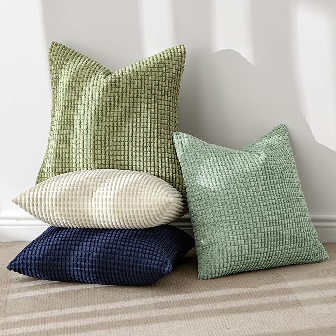 MIULEE Farmhouse Decorative Pillow Covers 20x20 Inch Set of 4 Muted Teal | Modern Natural Rustic Throw Pillows Neutral Warm Soft Corduroy Couch Pillowcases Home Decor for Sofa Living Room Bed
