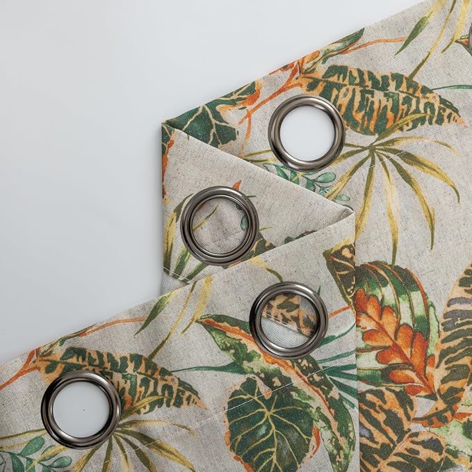 ALIGOGO Linen Botanical Curtains - 96" Long for Living Room - Tropical Leaves Pattern - Semi-Sheer - Cottage Core - Privacy Protect - French Country - Moody - 50" W x 96" L