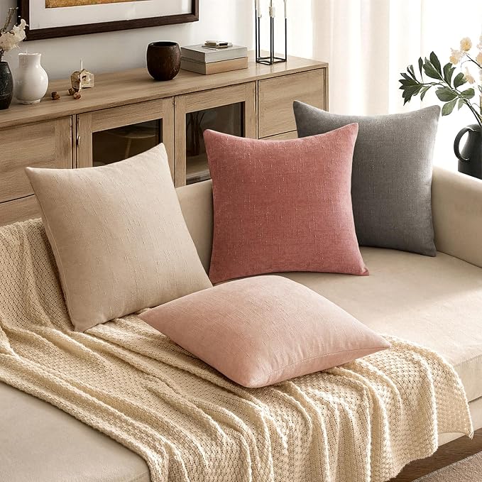MIULEE Pack of 2 Decorative Throw Pillow Covers Soft Chenille Throw Pillows Solid Textured Cushion Covers for Spring Valentine's Day Couch Sofa Bedroom Living Room 18x18 Inch, Blush Dusty Pink