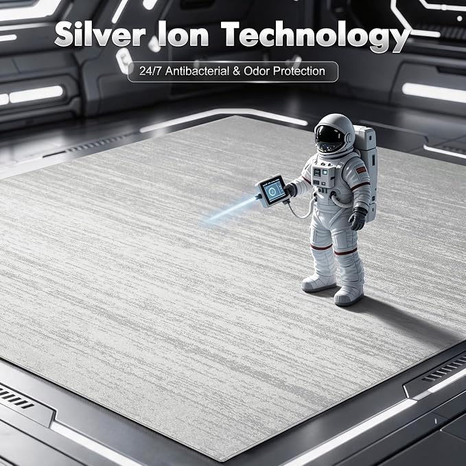 LIANLAM 5x7 Silver Infused Self-Cleaning Rug for Living Room (5x7,Silver) | NASA-inspired silver infused fabric washable rug,long-lasting surface freshness, low-pile minimalist versatile home decor