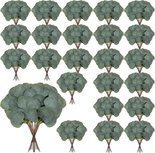 simarro 120 Pieces Artificial Eucalyptus Stems Decor, 11inches Artificial Eucalyptus Leaves Greenery Faux Green Stems Branches for DIY Bouquets Wedding Centerpiece Floral Home Decor