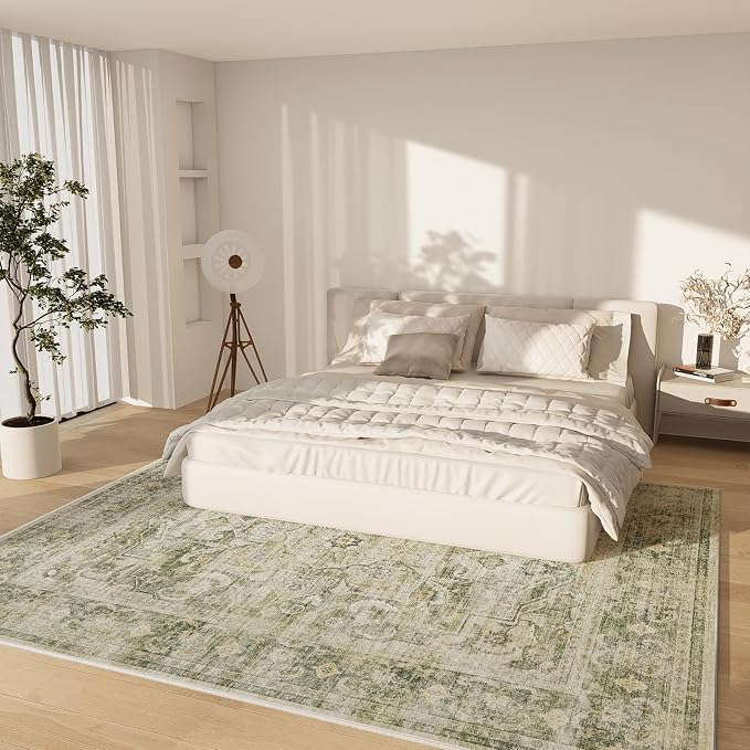 8x10 Washable Rugs for Living Room: Large Area Rug for Bedroom Non Slip Low Pile Soft Faux Wool Non Shedding Vintage Boho Carpet Rugs for Dining Room Kitchen Nursery Under Table Farmhouse Home Office