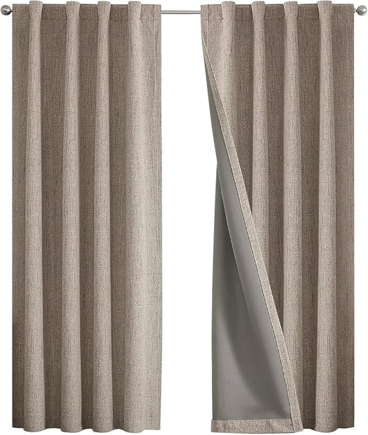 Joydeco Blackout Curtains for Bedroom - 100% Light Blocking 2 Panels Set Linen Drapes 42" W x 90" L, Thermal Insulated Room Darkening Curtains, Linen Textured for Living Room, Rod Pocket & Back Tabs