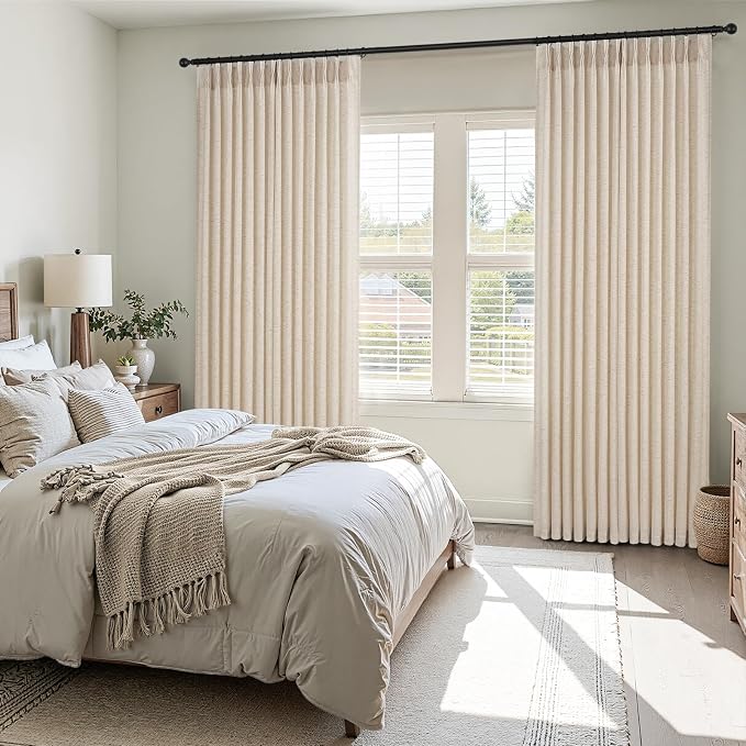 94 Inches Long Pinch Pleated Semi Sheer Curtains,Beige Linen Blended Light Filtering Window Curtains 94 Length 2 Panels for Living Room Bedroom Pinch Pleat Drapes with Hooks 2 Panels 40" Wx94 L