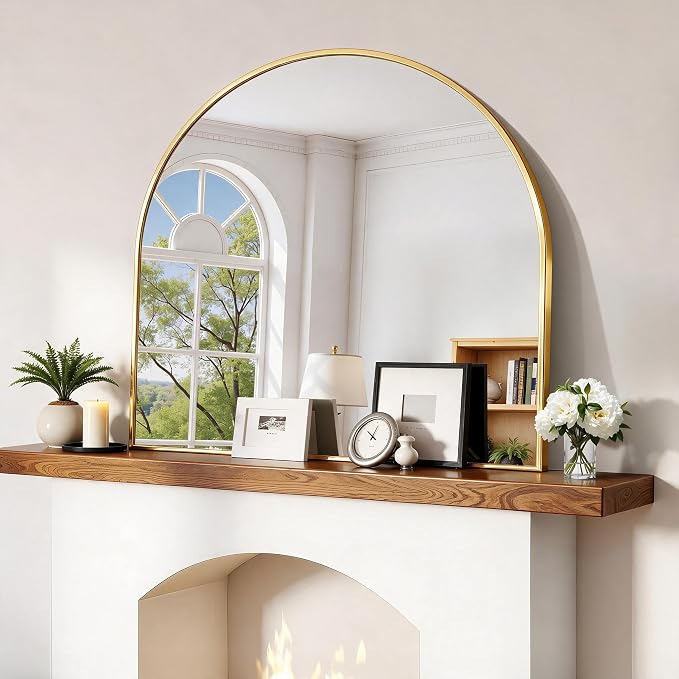 CIRCUMI Arched Wall Mirror, 36"x36" Gold Arched Mirror with Tempered Glass, Metal Frame, Large Size for Entryway Table, Mantel,Living Room,Over Sink,Arch Mirror for Decor,Shatterproof&Crystal-Clear