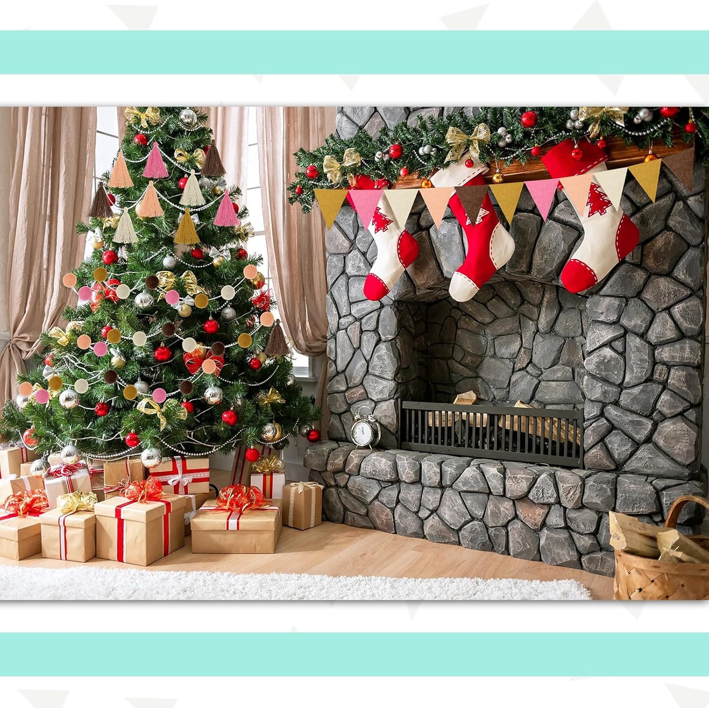 Irenare 9.8 ft Pom Pom Garland Felt Colorful Tassel Banner Christmas Party Pompoms Garland Decorations Felt Pennant Banner for Classroom Home Mantel Fireplace Birthday(Boho Color)