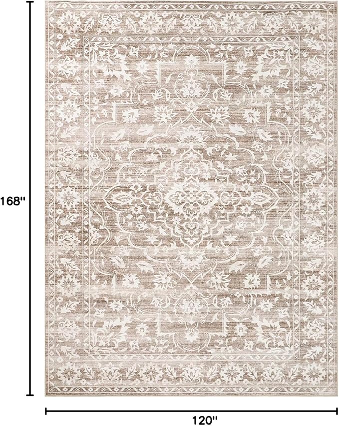 Soalmost Living Room 10x14 Area Rugs, Washable Soft Rug Light Brown | Low Pile Non-Slip Stain Resistant Extra Large Thin Rug, Vintage Throw Carpet for Dining Room Bedroom Farmhouse Home Office