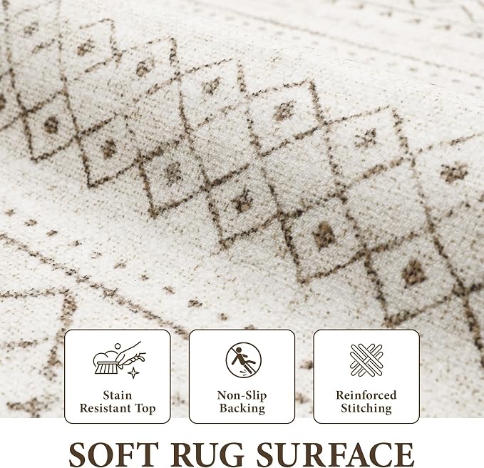 Area Rug 4x6 Geometric Rug: Washable Boho Moroccan Rugs Soft Farmhouse Rug, Modern Neutral Stain Resistant Indoor Floor Carpet for Livingroom Bedroom Dining Table Nursery(Brown,4X6)