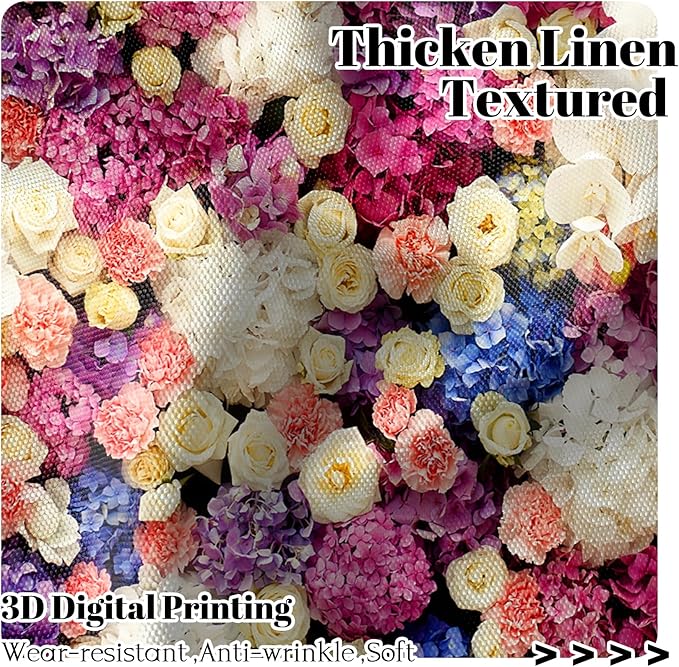 Renaiss 52 x 63 Inch Colorful Floral Kitchen Curtains Short Linen Textured Small Cafe Curtains Rose Flower Light Filtering Short Window Curtain for Bathroom Basement with Rod Pocket 2 Panels