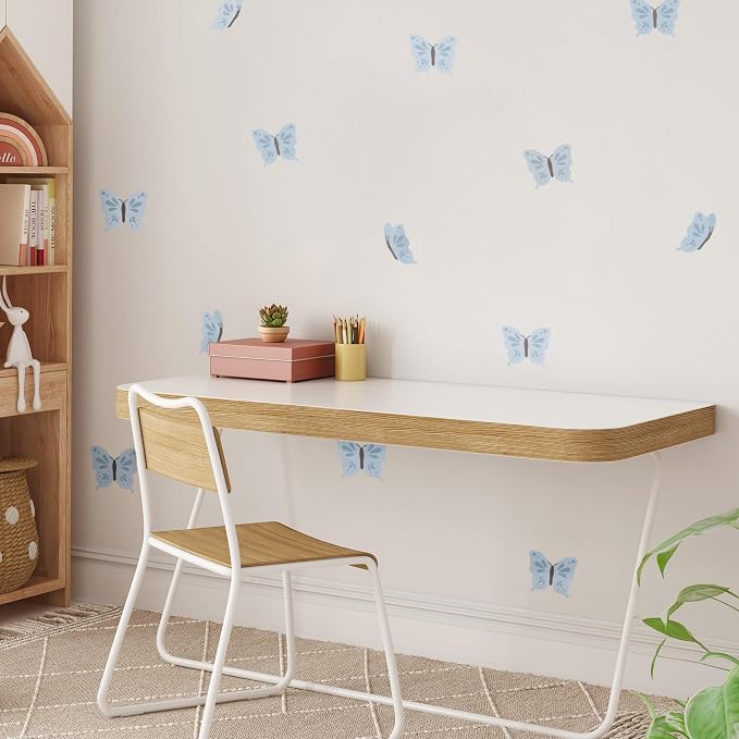 Teddylabels - Blue Butterflies - Easy-to-Apply & Removable Wall Stickers: Transform Your Toddlers Bedroom with Durable, Vibrant Peel-and-Stick Wall Decor – Stickers for Kids