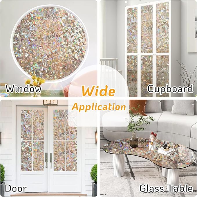 LUTE Window Privacy Film, Rainbow Window Flim, 3D Decorative Stained Glass Cling, Non-Adhesive Vinyl Static Cling Removable Glass Sticker, Sun UV Blocking Covering for Home, Brown, 35.4 x 157.4 inches