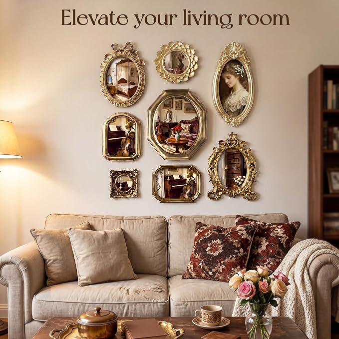 Lineshading 8 Pcs Picture Gold Vintage Gallery Wall Frame Set Antique Resin Picture Frame Collage 5 Sizes Baroque Victorian for Wall Tabletop Display Ornate French Country for Bedroom Living Room