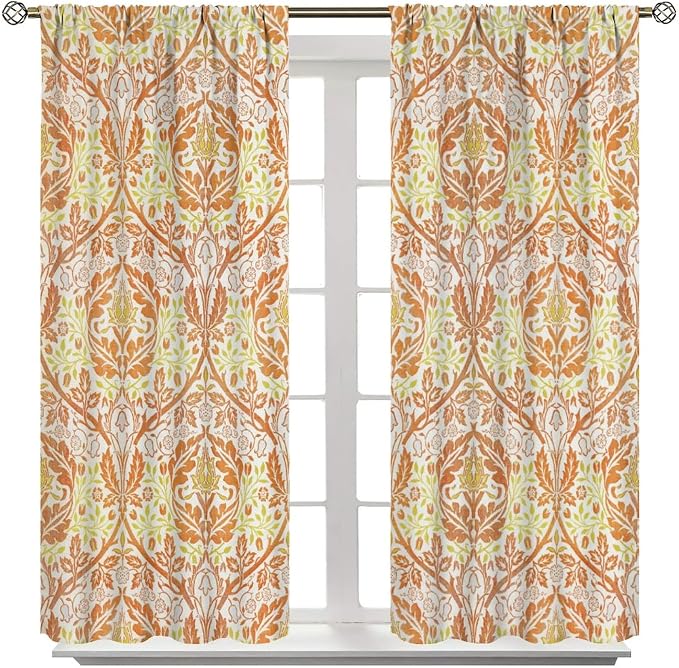 Bohemia William Morris Art Blackout Window Curtains, Vintage Flowers Foliage Rod Pocket Curtains, for Living Room Bedroom 31.5(W)*72(L) 2 Panels