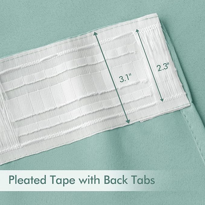 MIULEE Aqua Back Tab Blackout Curtains 102 Inch Long 2 Panels Set for Bedroom, Rod Pocket/Pinch Pleated Thermal Insulated Living Room Darkening Light Blocking Floor to Ceiling Drapes