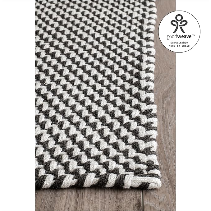Fab Habitat Machine Washable Area Rug - Hand Woven, Stain Resistant, Pet Friendly - Premium Recycled Polyester Yarn - Rope - Bedroom, Living/Dining Room - Asbury - Charcoal & White - 8 x 10 ft