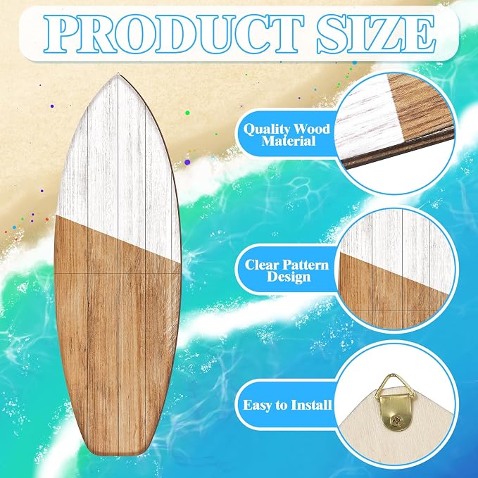 Yookeer 3 Pcs Surfboard Wall Decor,36" x 12" Large Wooden Coastal Beach Wall Decor Set, Aesthetic Cute Beachy Tropical Surf Board Art for Room Bedroom Decoration(Wood,Classic)