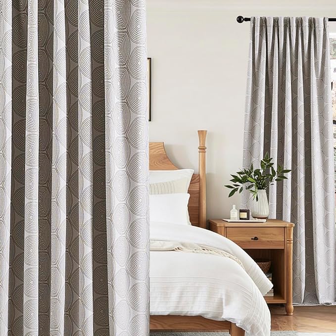 Randall Tan Geometric Pattern Curtains 95 Inch Length 2 Panels Set for Living Room 90% Blackout Back Tab and Rod Pocket Elegant Neutral Farmhouse Decor Curtain for Bedroom Dinner Room 40x95