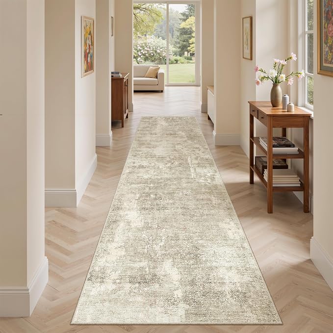 Soalmost Runner Rug 2x8 Washable Non-Slip Hallway Runner Rugs for Kitchen Bathroom Laundry Room Beige Gray Vintage Floor Carpet Runners for Hallways Entryway