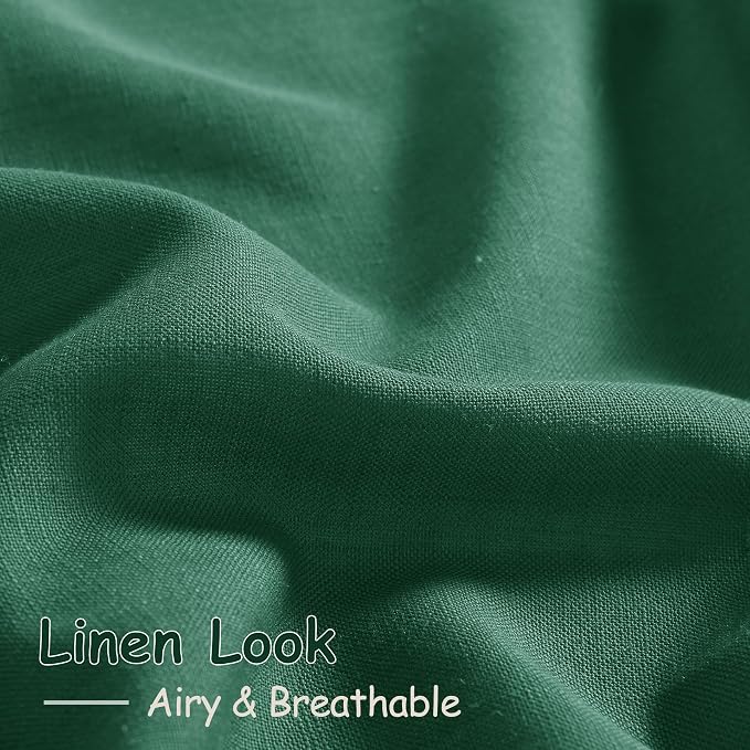 Dark Green Linen Curtains 72 Inch Length for Living Room Sheer Lightweight Door Drapes 2 Panels Set for Kids Bedroom Light Filtering Back Tab Rod Pocket Curtain for Kitchen Protect Privacy 52x72