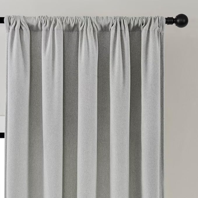 Joydeco Light Filtering Curtains 84 Inch Length for Bedroom, Faux Linen Curtains 84 Inches Long for Living Room, Pinch Pleat Curtains for Living Room 84 Inch Length(52x84 inch, Greyish White)