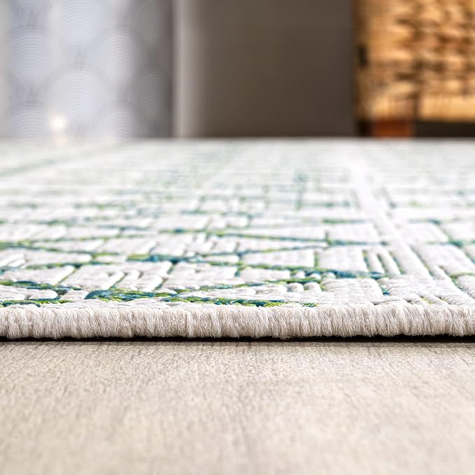 JONATHAN Y Moroccan Geometric Indoor Outdoor Square Area Rug 5X5 Green/Ivory, Ourika Textured Weave for Backyard, Patio, Porch, Easy-Cleaning, High Traffic, Pet-Friendly, Non-Shedding (SMB108R-5SQ)