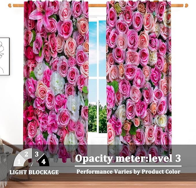Renaiss 42 x 63 Inch Rustic Farmhouse Rose Flower Kitchen Curtains Purple Floral Small Short Cafe Window Curtain Linen Country Bathroom Drapes Treatment Tier Rod Pocket Curtains 2 Panels 2 Panels