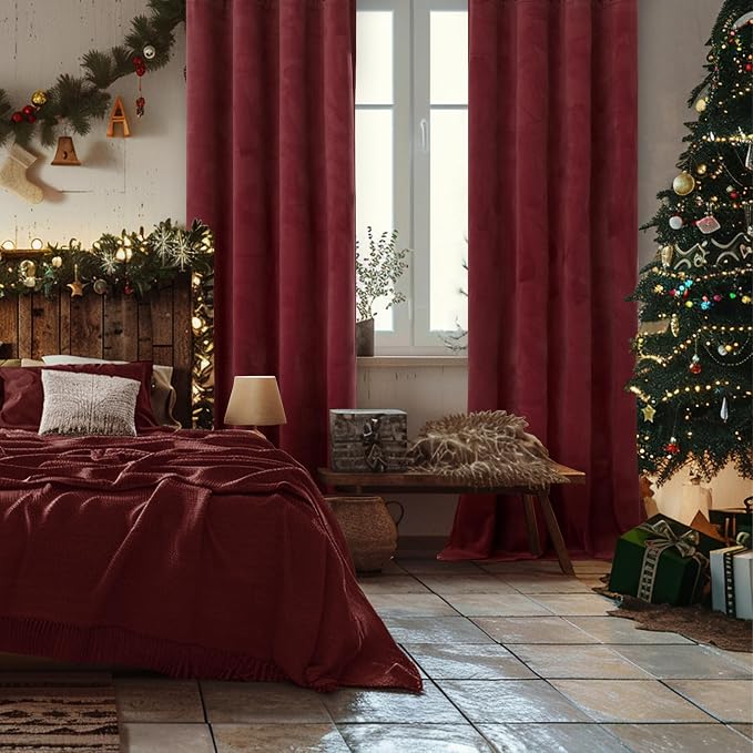 YoungsTex Extra Long Velvet Curtains 108 Inch Length for Living Room, Grommet Thermal Insulated Drapes Privacy for Bedroom Privacy Protection, 2 Panels, 52 X 108 Inch