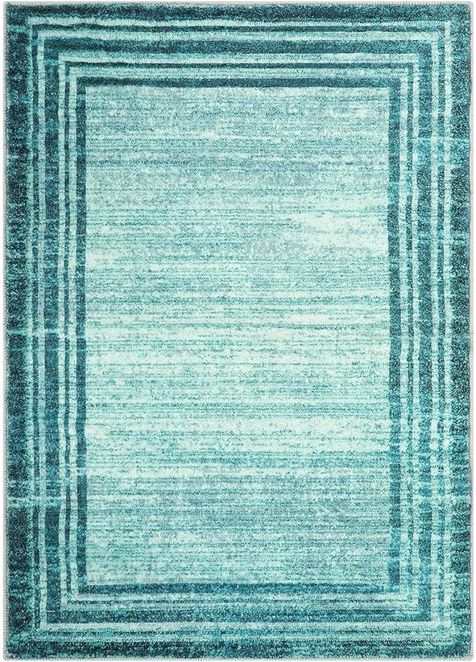 Lahome Amabel Modern Abstract 6x9 Area Rugs for Living Room, Washable Teal Bedroom Rug 6x9 Non Shedding, Low-Pile Soft Minimalist Bordered Indoor Large Carpet for Dining Room Playroom