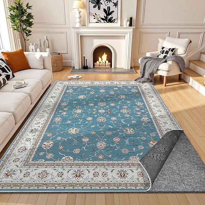 Waterproof Rug Pad 5x8 Ft, 1/8" Thick Under Area Carpet Padding, Non Slip Felt Rug Pads for Hardwood Floors, Protective Underlay Keeps Rugs in Place Without Wrinkles