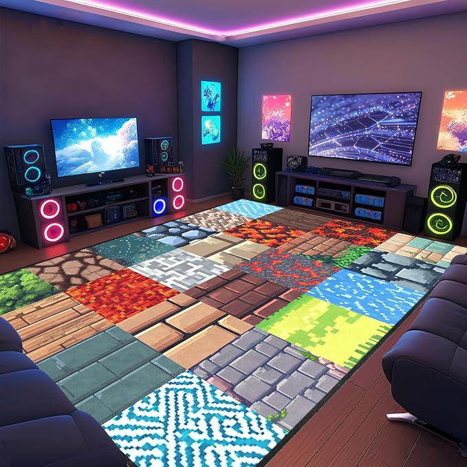 Game Room Rug 8‘x10’ - Gaming Rugs for Boys Bedroom Gamer Carpet Gaming Floor Mat Rugs Gamer Rug Video Game Decor for Bedroom Living Room Playroom
