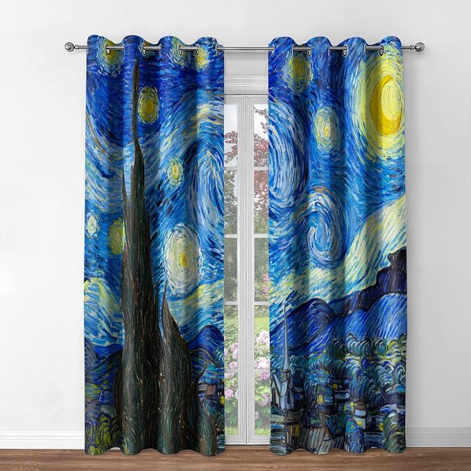 Jekeno Starry Night Blackout Curtains Art Decor for Home Bedroom Living Room Darkening Curtains Grommet Window Drapes 2 Panel Set, 42"x54"