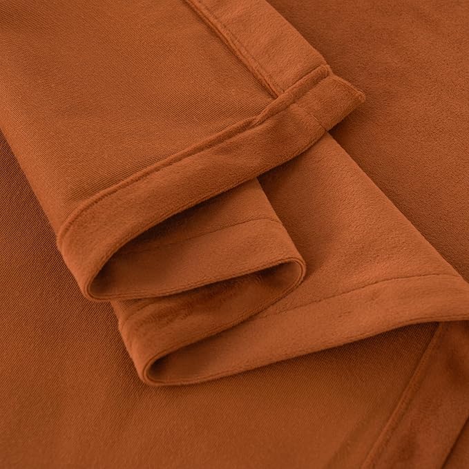 YoungsTex Burnt Orange Velvet Blackout Curtains for Living Room, Pumpkin Thermal Insulated Window Drapes with Grommet Privacy for Bedroom, 2 Panels, 52 X 90 Inch