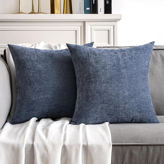 MIULEE Pack of 2 Blue Decorative Pillow Covers 20x20 Inch | Soft Chenille Couch Throw Pillows Farmhouse Cushion Covers for Home Decor Sofa Bedroom Living Room