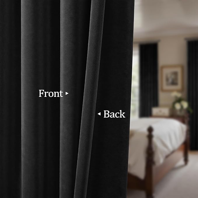 Black Out Velvet Curtains 96 Inches Long for Bedroom 2 Panels Mid Century Modern Soft Heavy Soundproof Noise Reduction Thermal Insulating Drapes Gothic Curtains for Living Room Ceiling to Floor Length