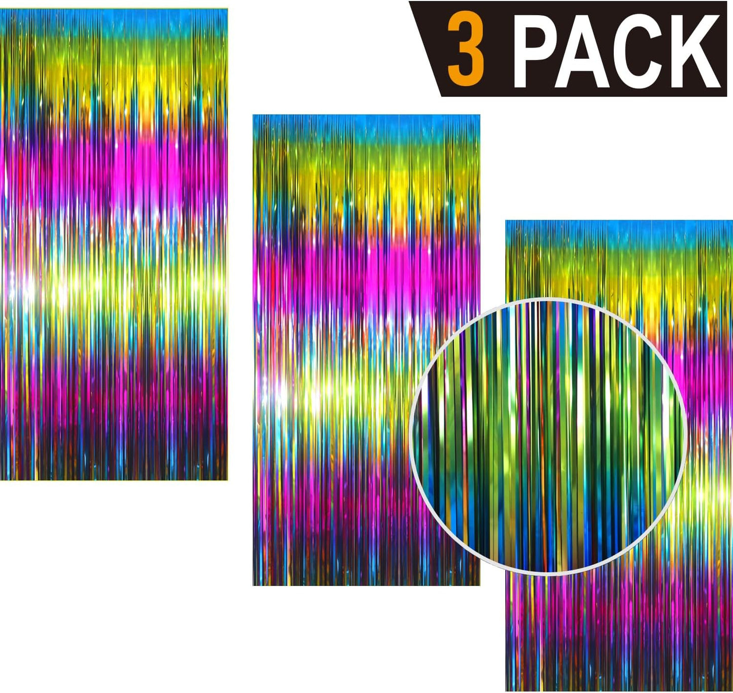 GOER 3.2 ft x 8.2 ft Metallic Tinsel Foil Fringe Curtains Party Photo Backdrop Party Streamers for Birthday,Graduation,New Year Eve Decorations Wedding Decor(3 Packs,Macaroon Rainbow)