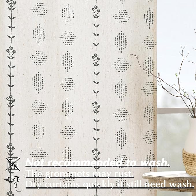 Farmhouse Curtains for Living Room, Striped Linen Cream and Black Pattern Modern Farm House Curtains for Dining Room Bedroom 84 Inch Long 2 Panels Set